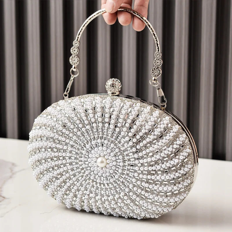 Oval Beaded Pearl Evening Bag