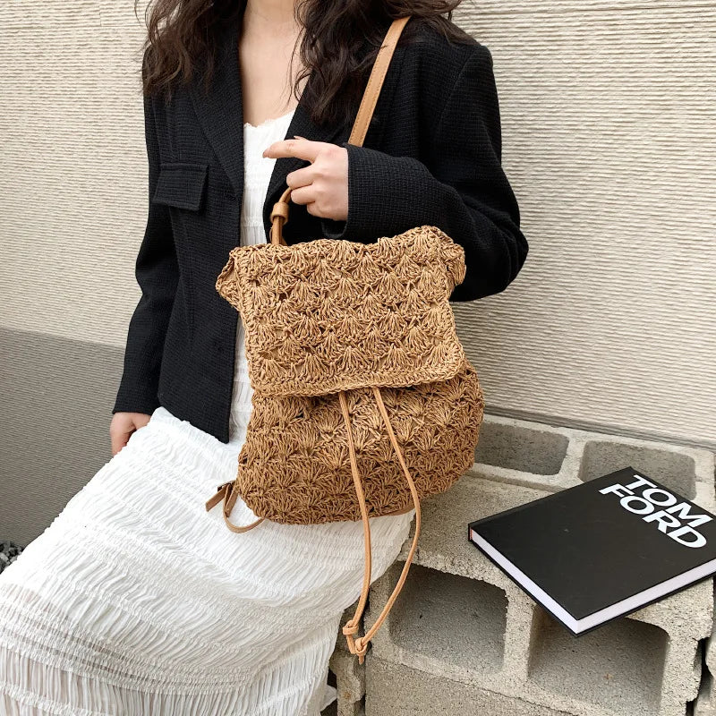 Woven Straw Beach Backpack
