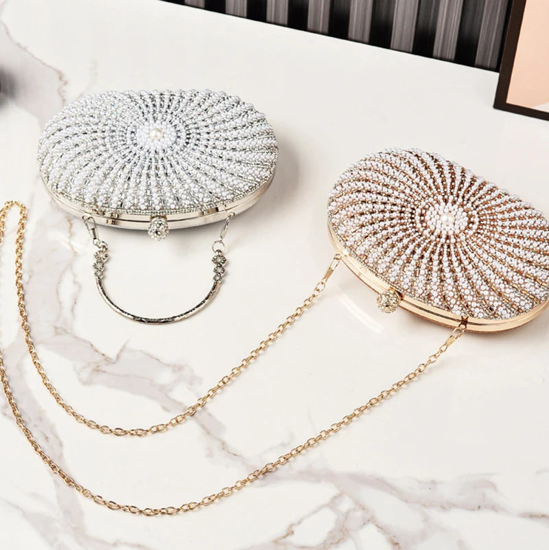 Oval Beaded Pearl Evening Bag