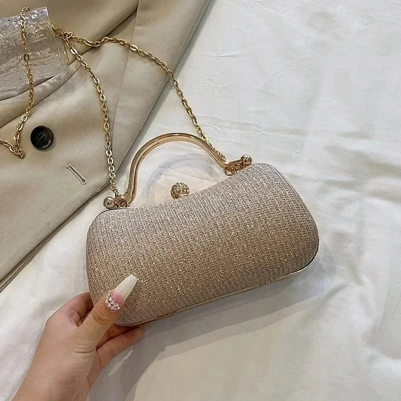 Women Evening Luxury HandBag  Ladies Chain Shoulder Bags Shiny Silver Purse Female Wedding Party Rhinestone Decor Clutches