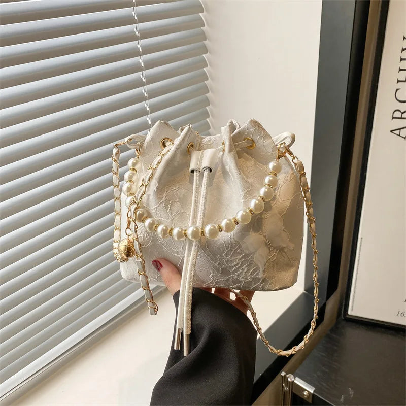 Butterfly Pearl Chain Bucket Bag