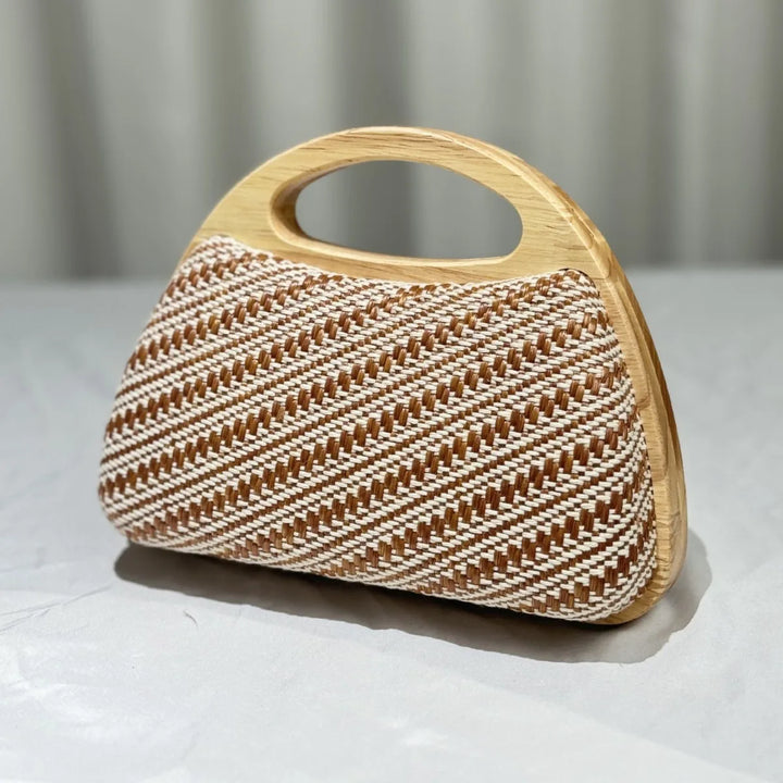 Wooden Handle Woven Straw Tote
