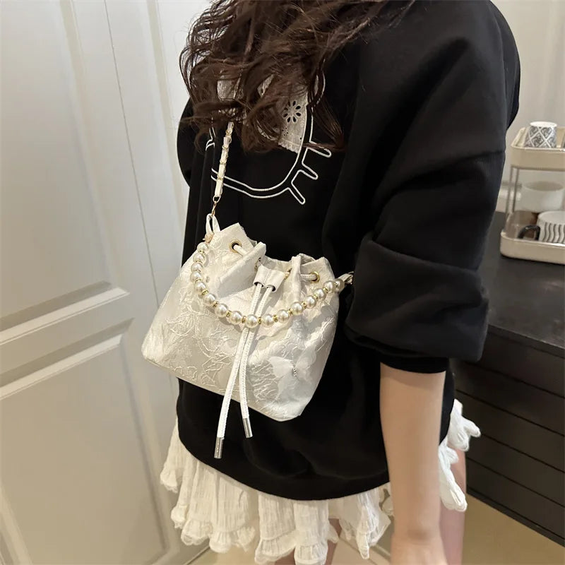 Butterfly Pearl Chain Bucket Bag