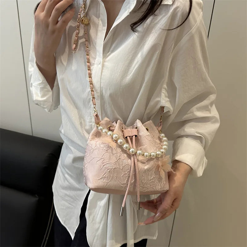 Butterfly Pearl Chain Bucket Bag