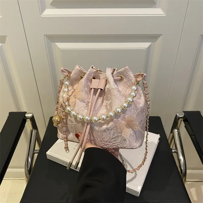 Butterfly Pearl Chain Bucket Bag