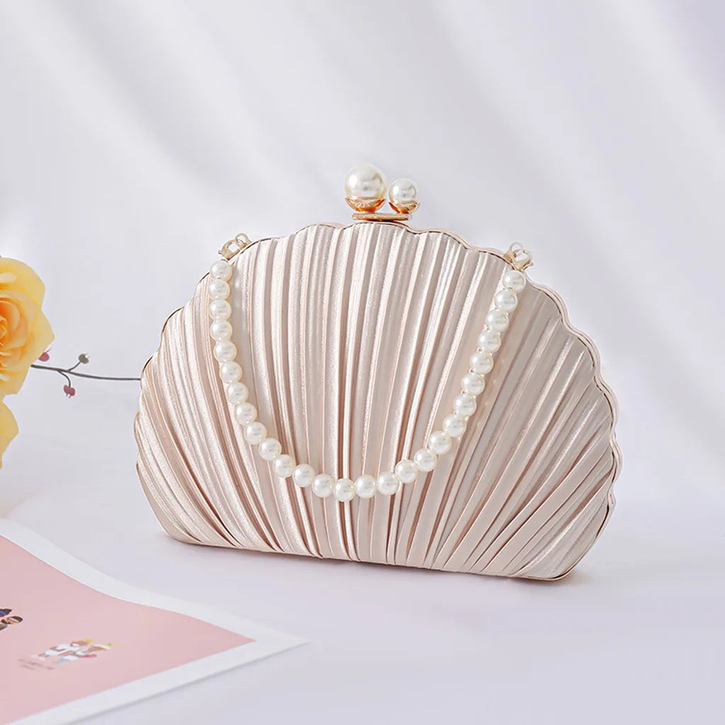 Women'S Evening Bag Ruched Ruched Evening Clutch Detachable Crossbody Bag Minimalist Urban Faux Pearl Handbag For Wedding Party