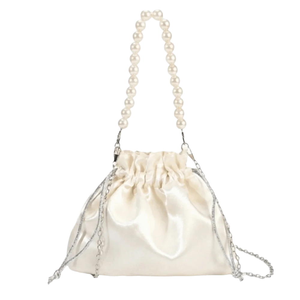 Elegant Satin Drawstring Evening Bag Drawstring Closure Detachable Chain Bucket Bag Lightweight Satin Texture Clutch Purse