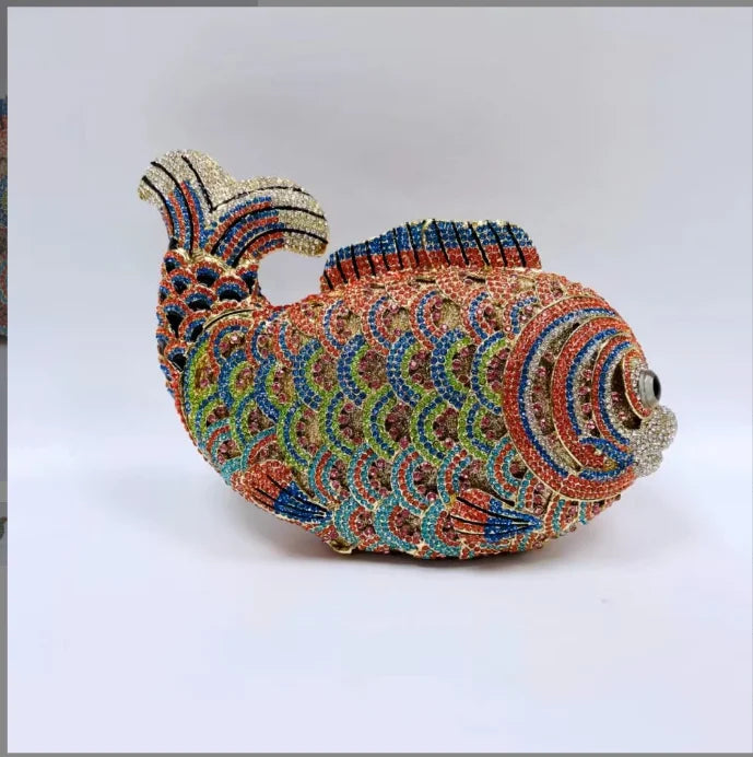 XIYUAN Fish Shape Women rhinestones Purse Evening Bags Diamond Metal Clutches Bags Wedding Party Minaudiere Purses and Handbags