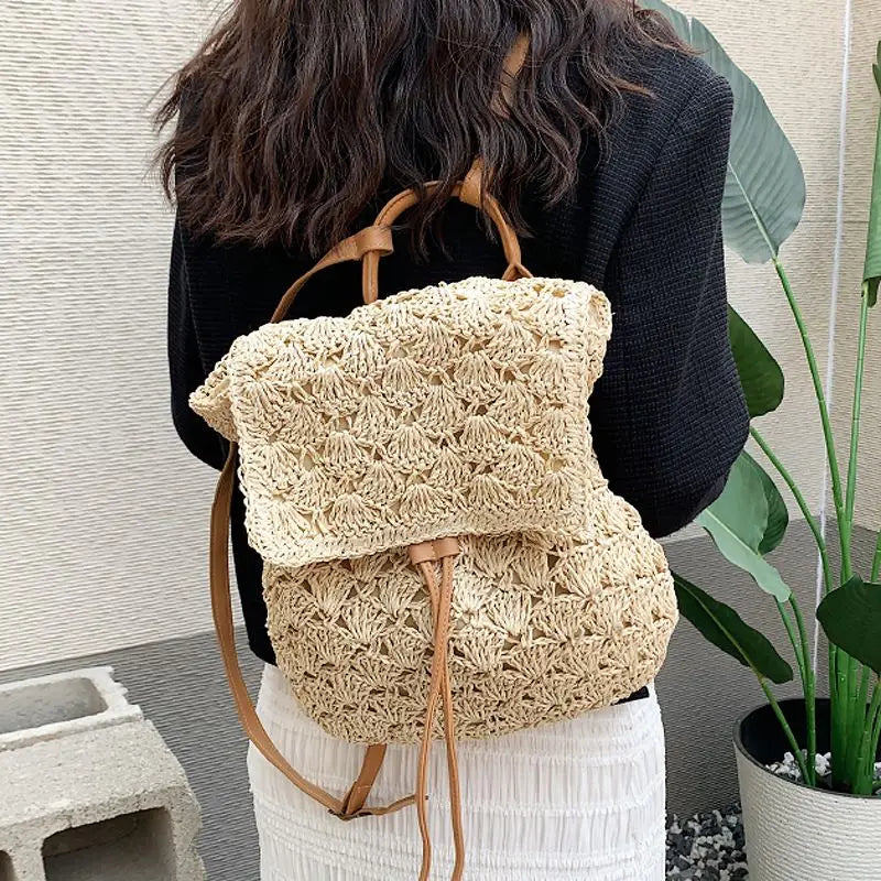 Woven Straw Beach Backpack
