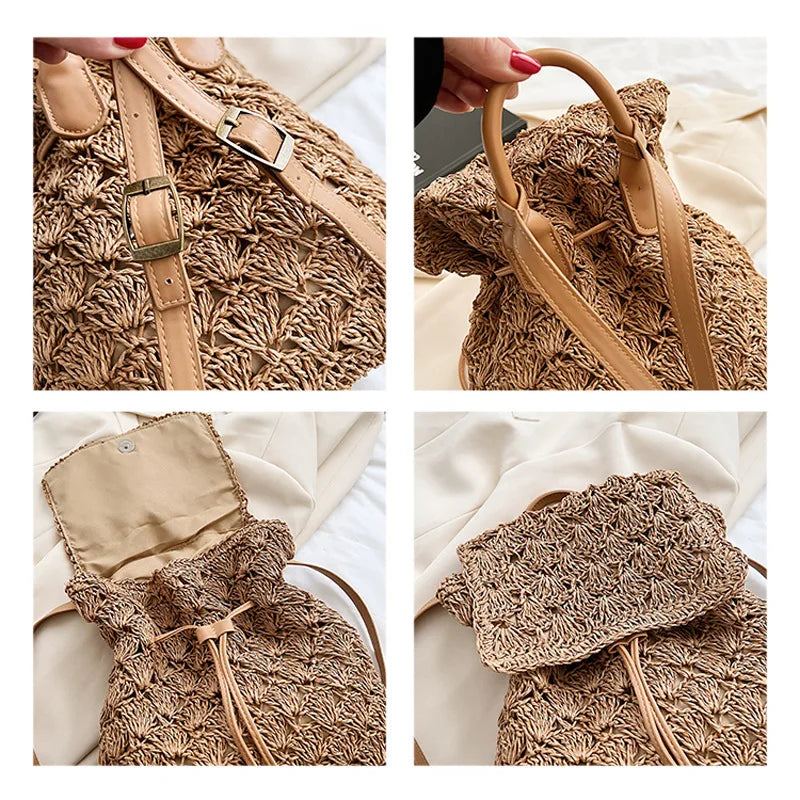 Woven Straw Beach Backpack