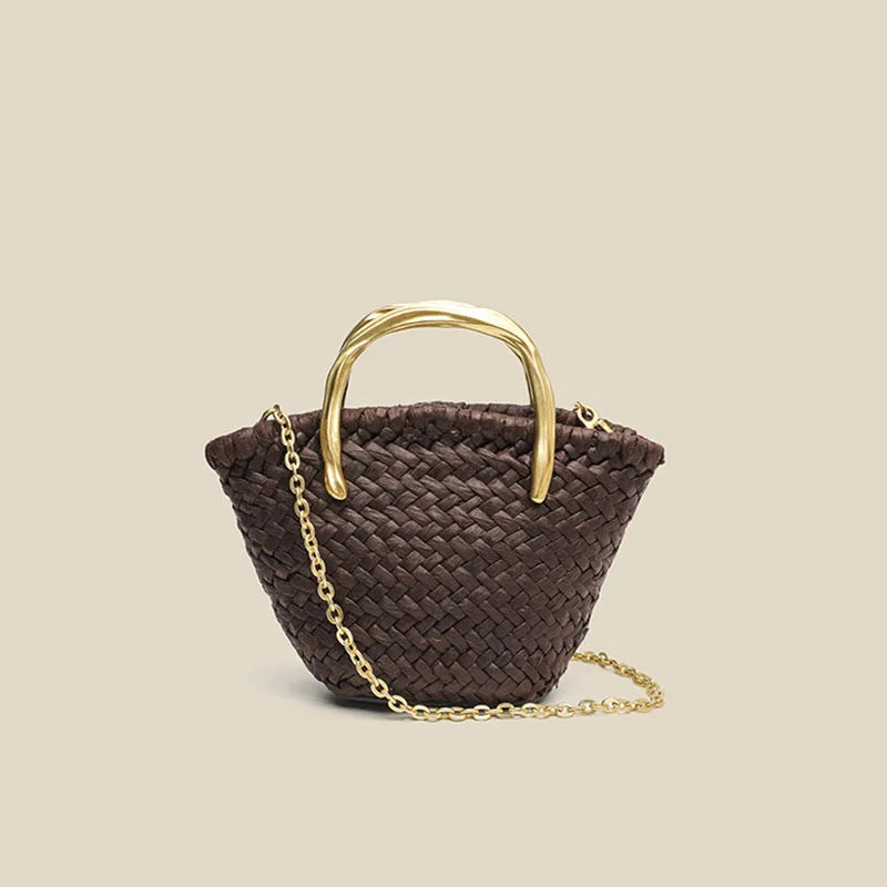 Woven Straw Chain Shoulder Bag