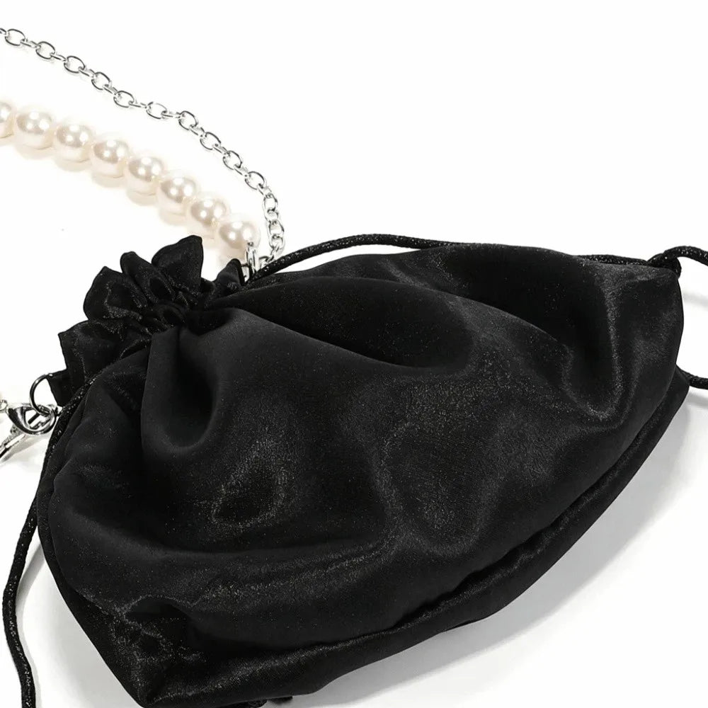 Elegant Satin Drawstring Evening Bag Drawstring Closure Detachable Chain Bucket Bag Lightweight Satin Texture Clutch Purse