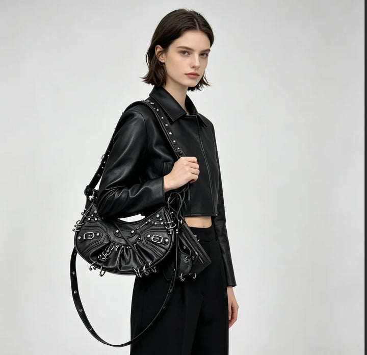 Punk Rivet Half Moon Bag