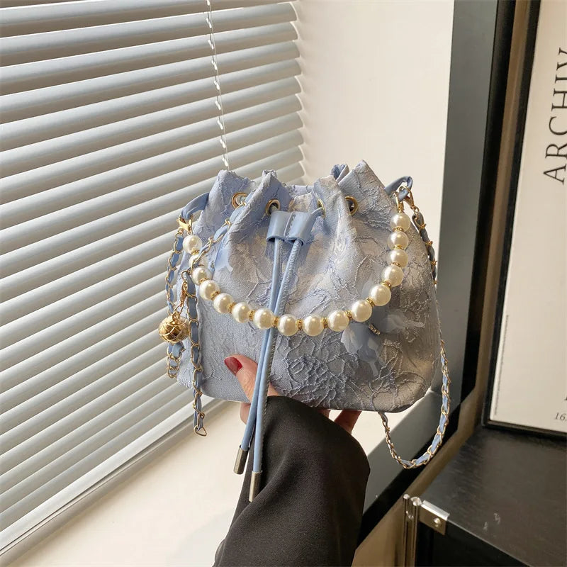 Butterfly Pearl Chain Bucket Bag