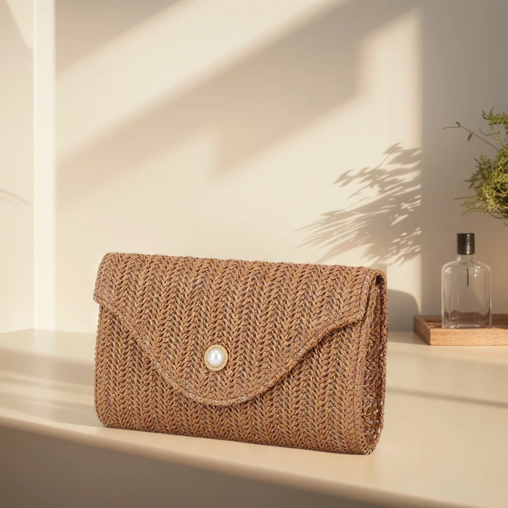 Pearl Straw Woven Envelope Bag