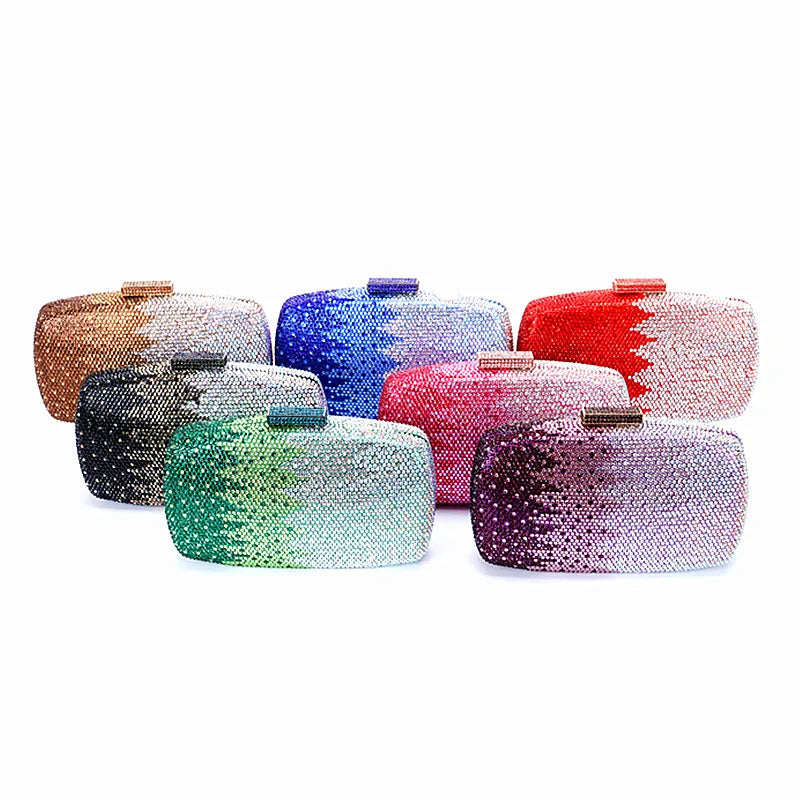 Gradient Rhinestone Evening Box Clutch