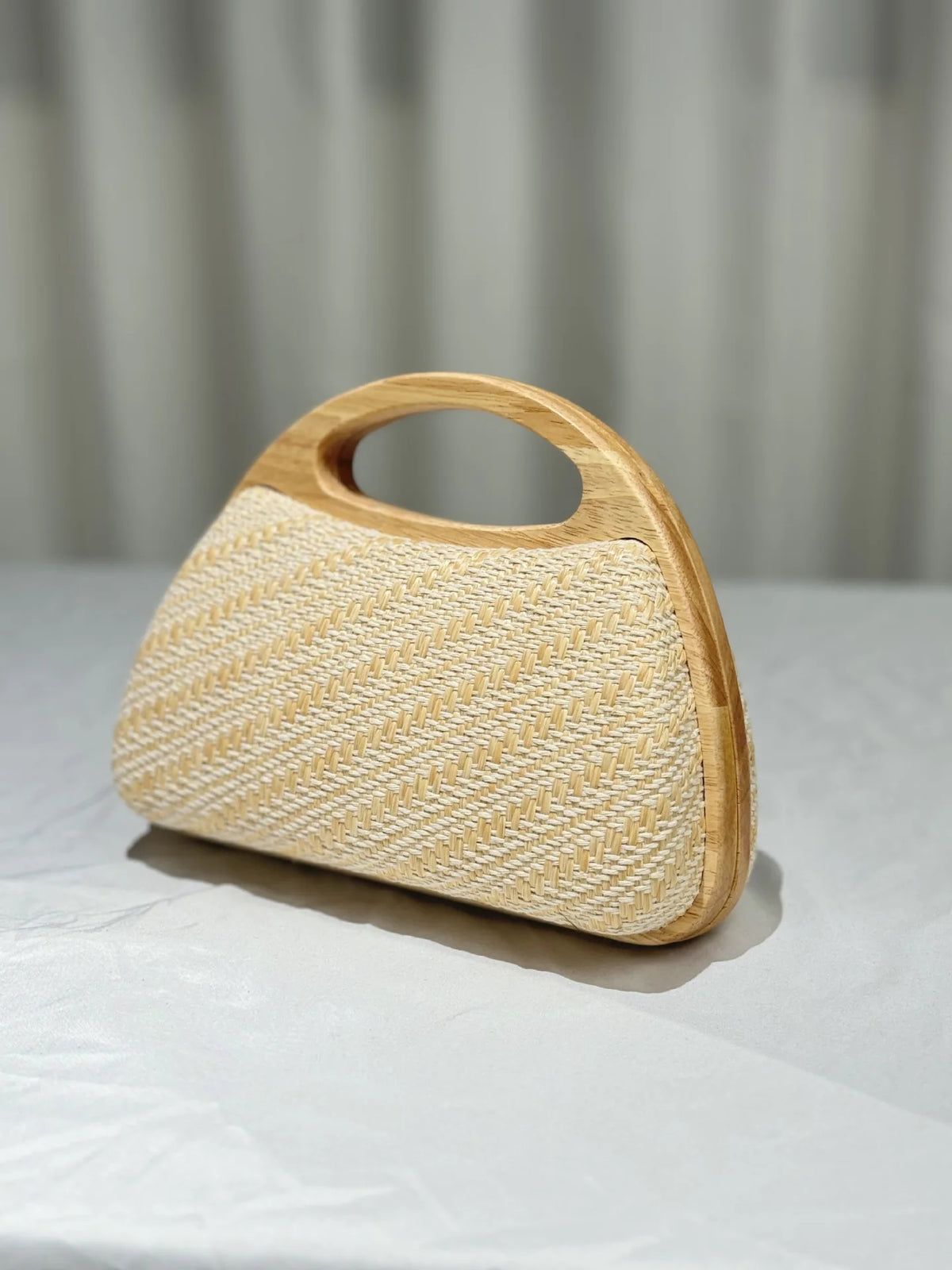Wooden Handle Woven Straw Tote
