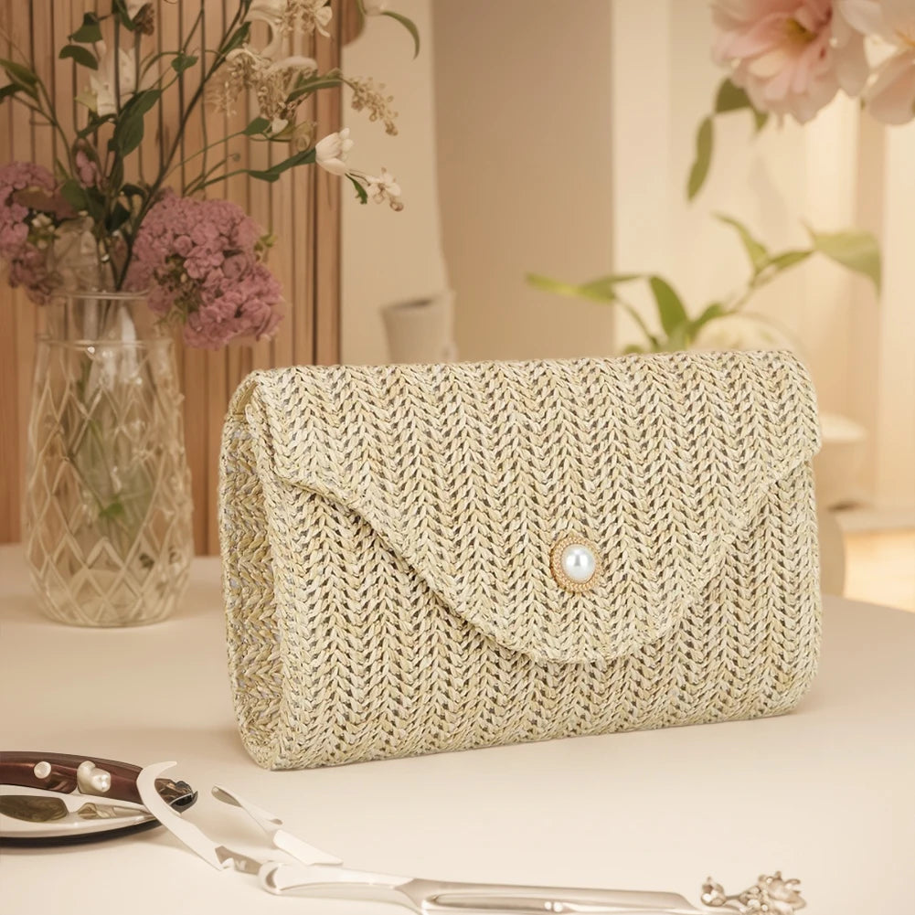 Pearl Straw Woven Envelope Bag