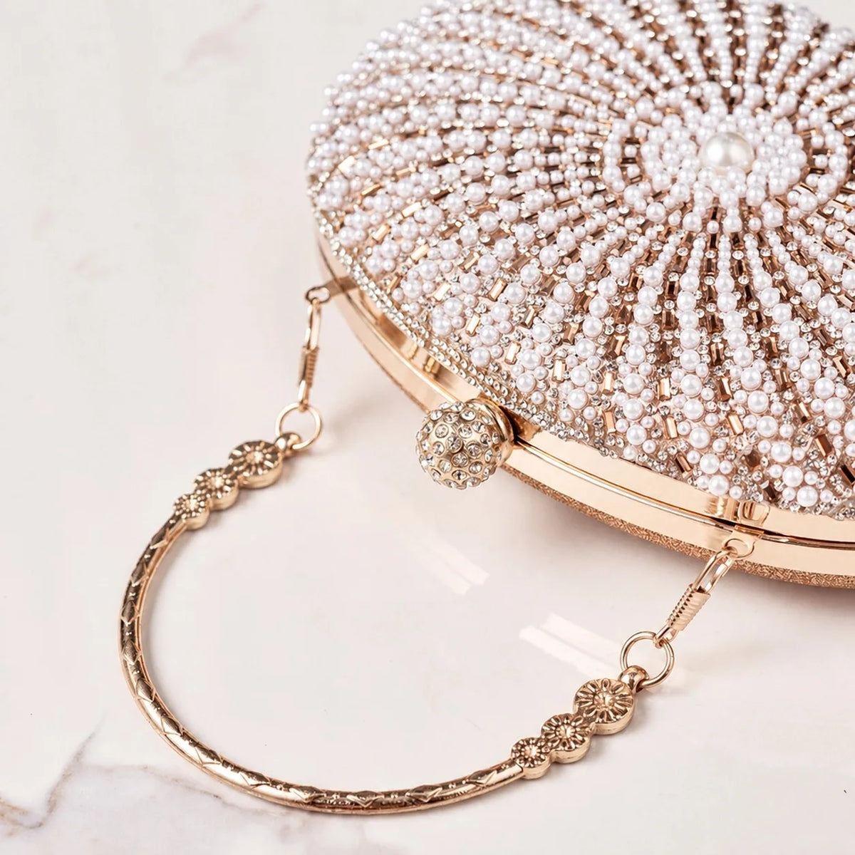 Oval Beaded Pearl Evening Bag