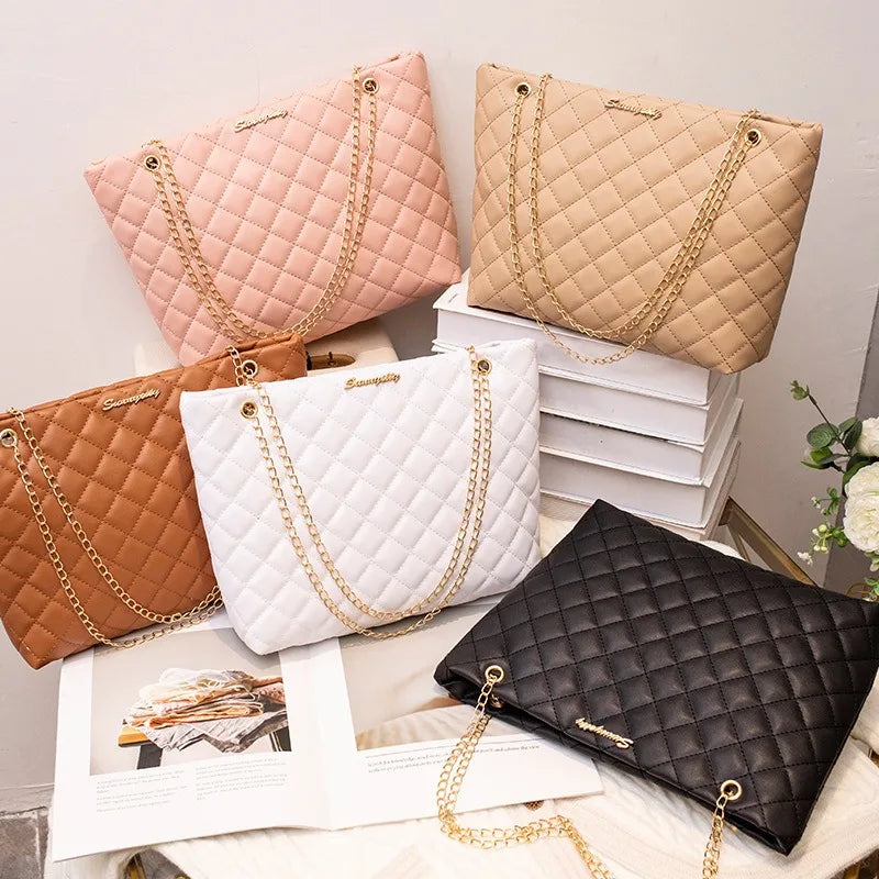 Fashion Large Capcity Handbags Chain Bag Women's Retro Shoulder Bag Senior Shoulder Lady's Bag Niche Soft Solid Puese Ins