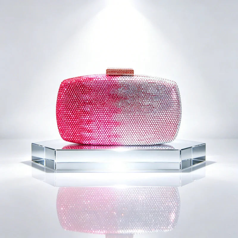 Gradient Rhinestone Evening Box Clutch