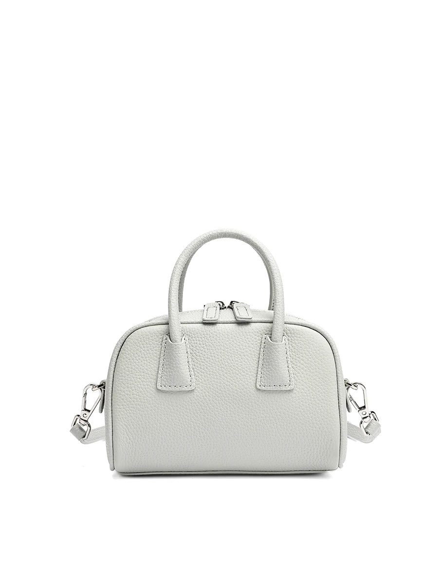 FLORALGenuine Full Grain Leather Bowling Bag, Elegant Handbag Casual Shoulder Crossbody Bag For Women