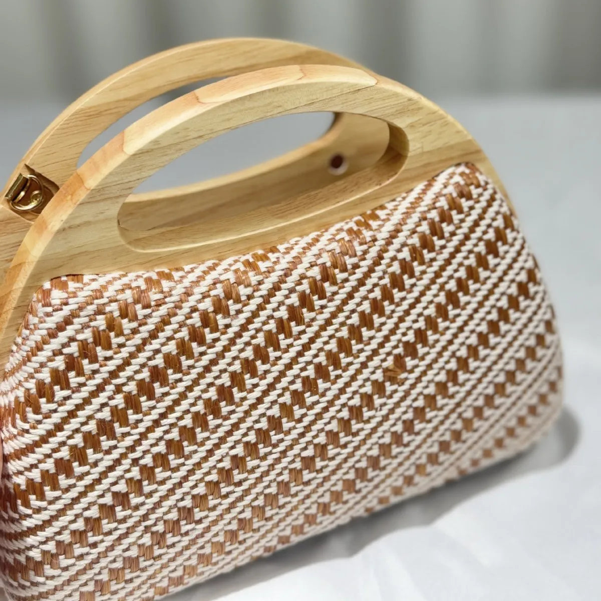 Wooden Handle Woven Straw Tote