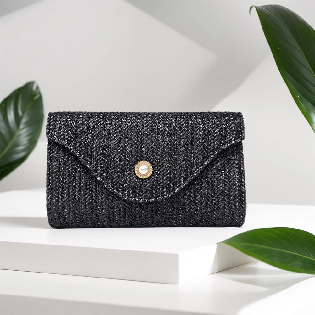 Pearl Straw Woven Envelope Bag