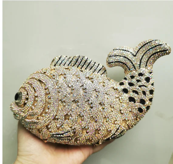 XIYUAN Fish Shape Women rhinestones Purse Evening Bags Diamond Metal Clutches Bags Wedding Party Minaudiere Purses and Handbags