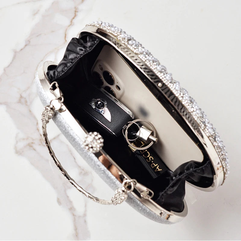 Oval Beaded Pearl Evening Bag