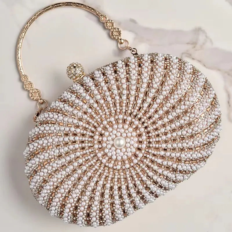 Oval Beaded Pearl Evening Bag