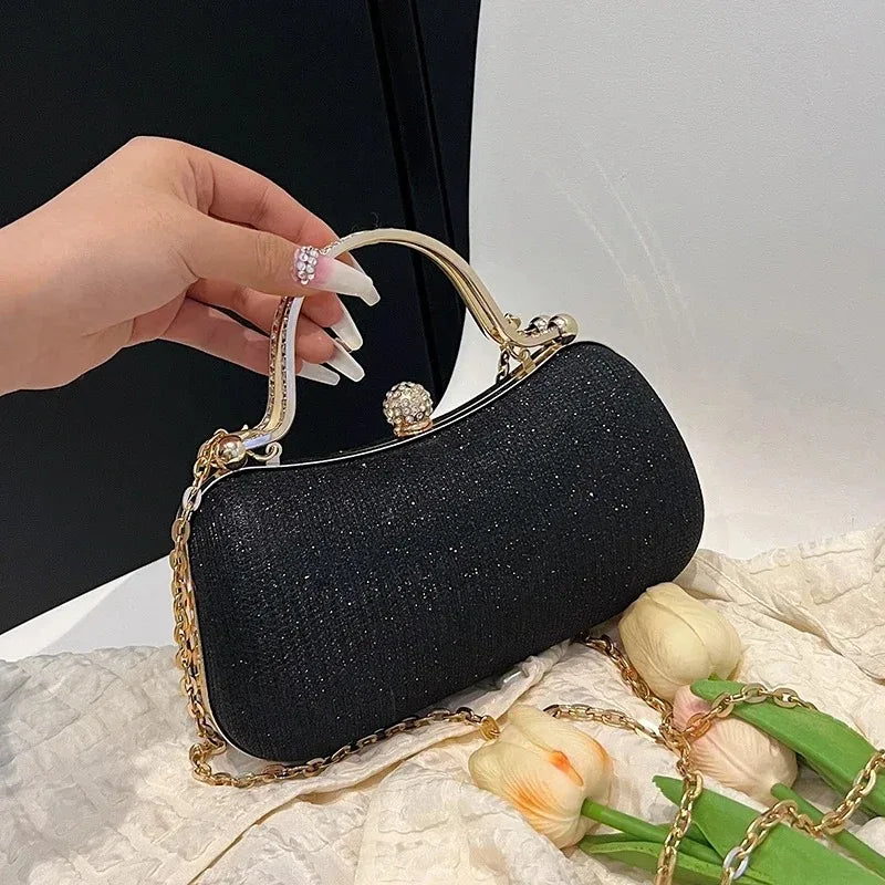Women Evening Luxury HandBag  Ladies Chain Shoulder Bags Shiny Silver Purse Female Wedding Party Rhinestone Decor Clutches