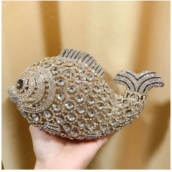 XIYUAN Fish Shape Women rhinestones Purse Evening Bags Diamond Metal Clutches Bags Wedding Party Minaudiere Purses and Handbags