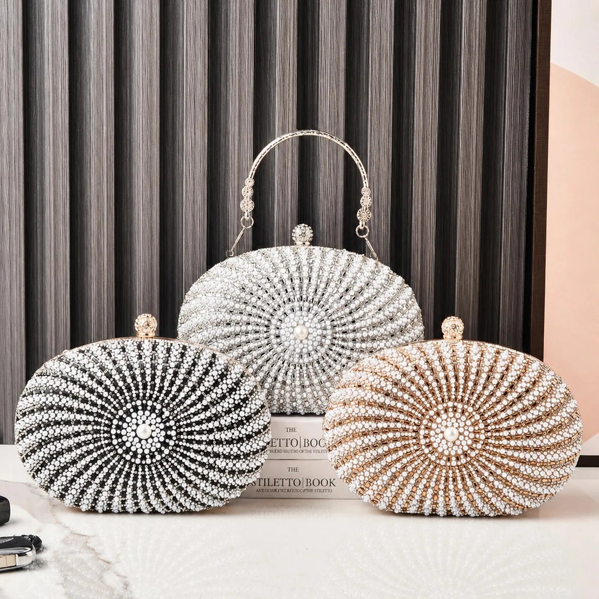Oval Beaded Pearl Evening Bag