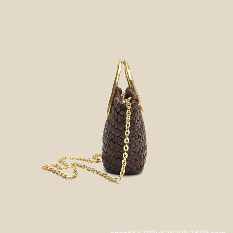 Woven Straw Chain Shoulder Bag
