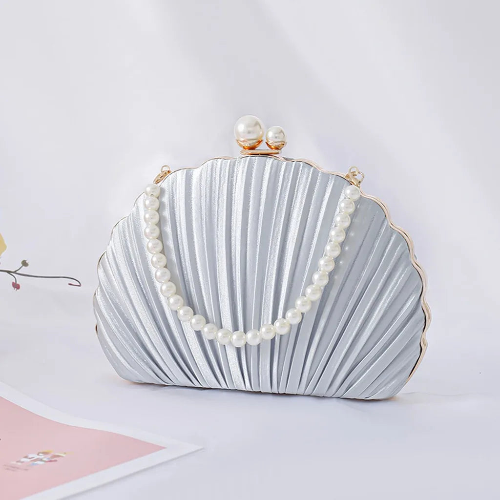 Women'S Evening Bag Ruched Ruched Evening Clutch Detachable Crossbody Bag Minimalist Urban Faux Pearl Handbag For Wedding Party