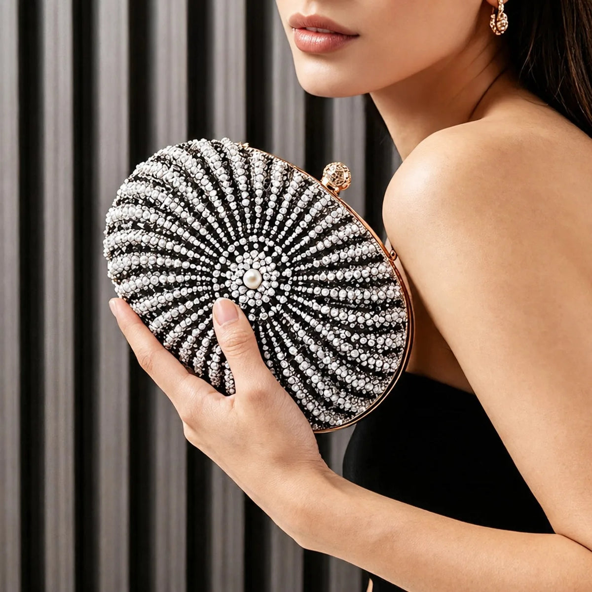 Oval Beaded Pearl Evening Bag