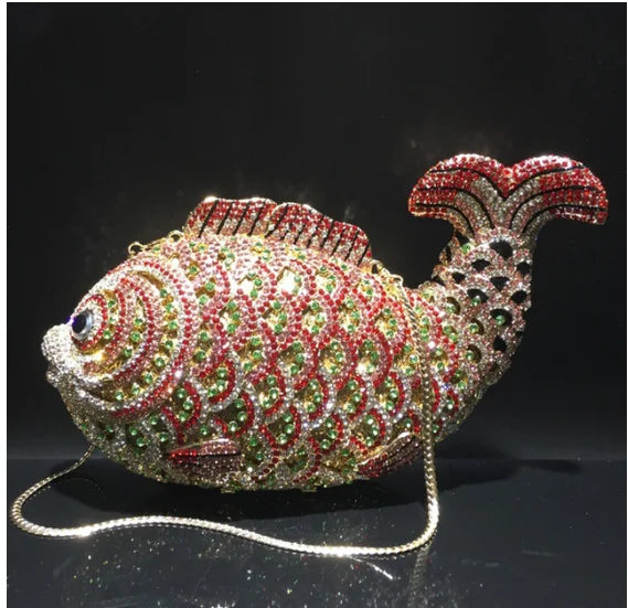 XIYUAN Fish Shape Women rhinestones Purse Evening Bags Diamond Metal Clutches Bags Wedding Party Minaudiere Purses and Handbags