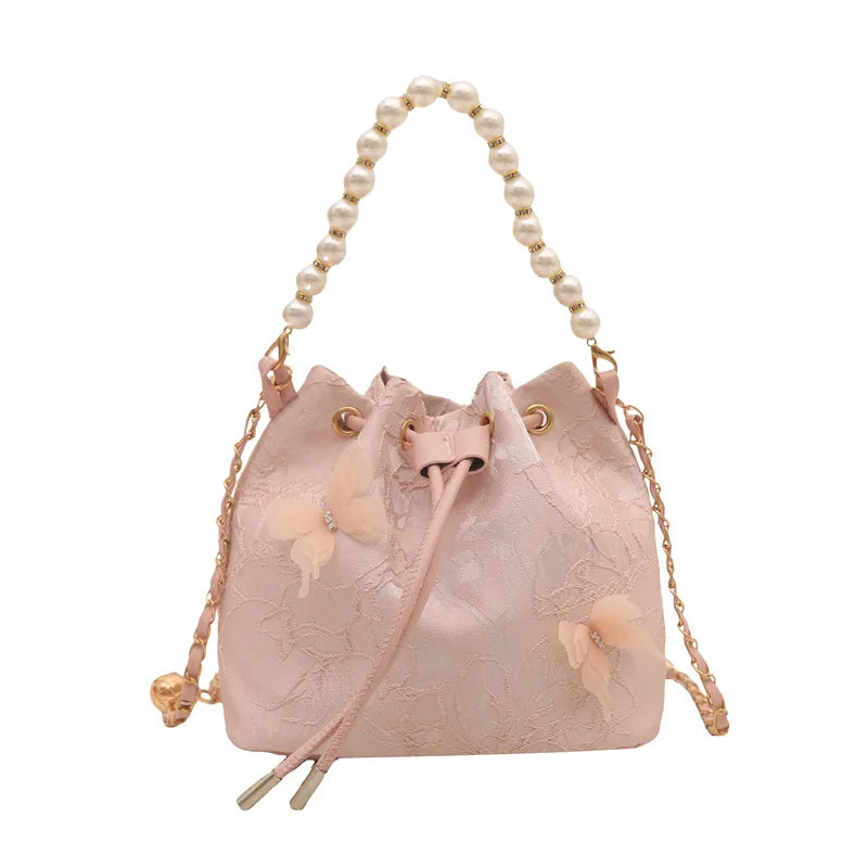 Butterfly Pearl Chain Bucket Bag