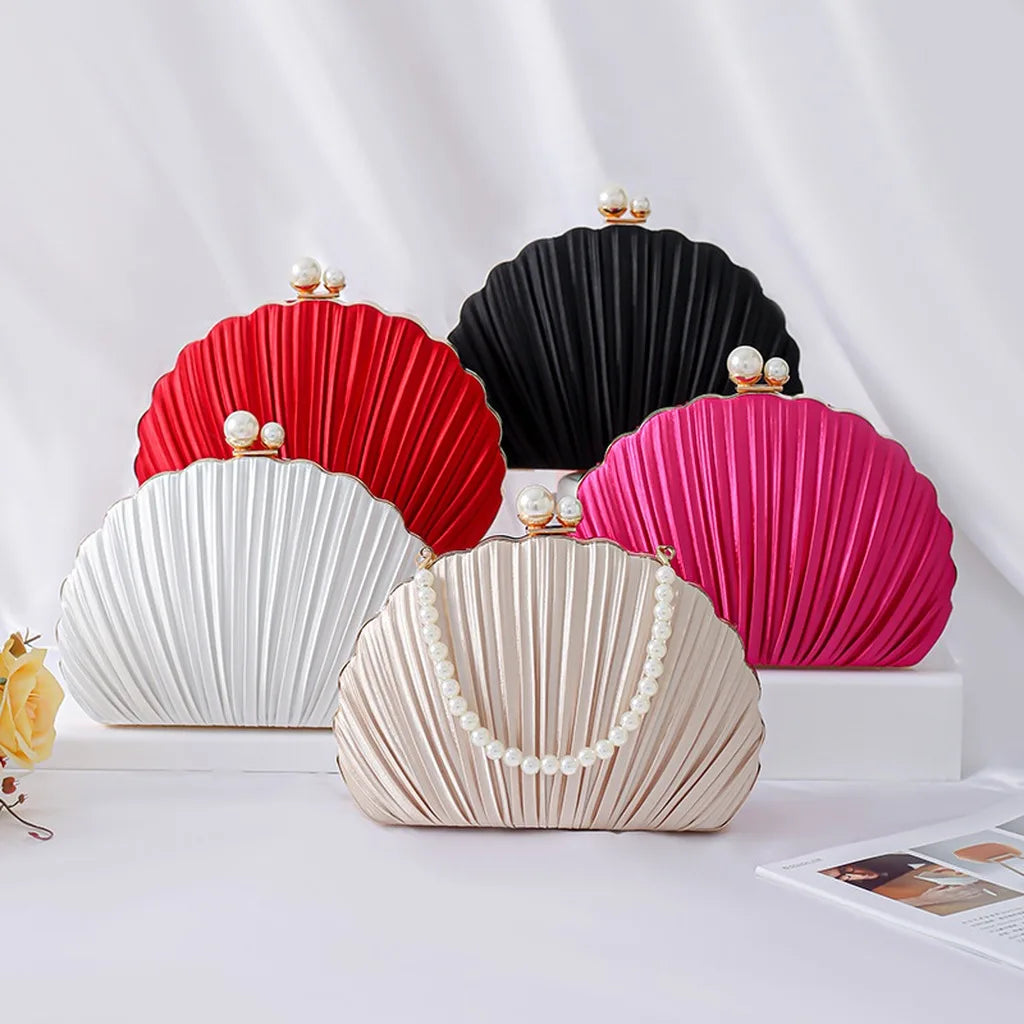 Women'S Evening Bag Ruched Ruched Evening Clutch Detachable Crossbody Bag Minimalist Urban Faux Pearl Handbag For Wedding Party