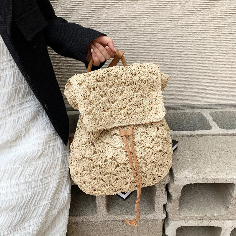 Woven Straw Beach Backpack