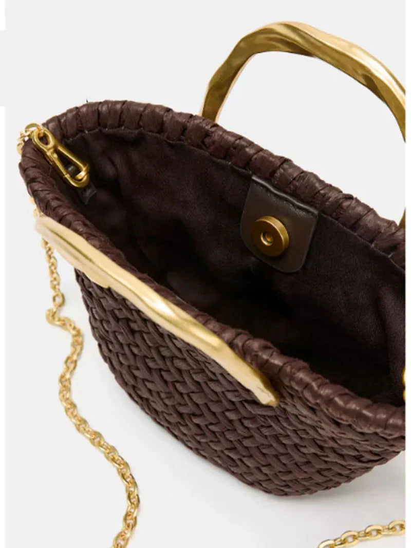 Woven Straw Chain Shoulder Bag