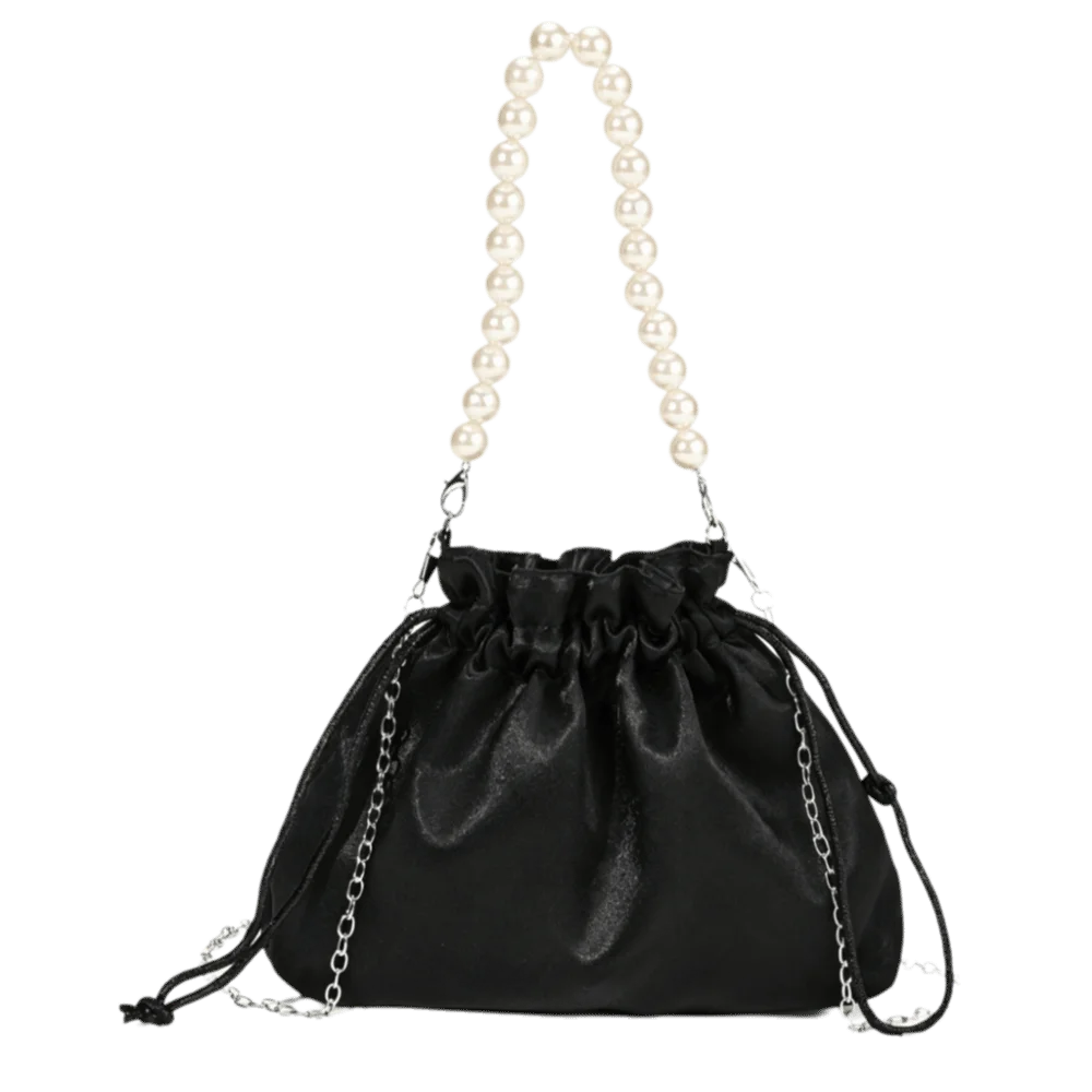 Elegant Satin Drawstring Evening Bag Drawstring Closure Detachable Chain Bucket Bag Lightweight Satin Texture Clutch Purse