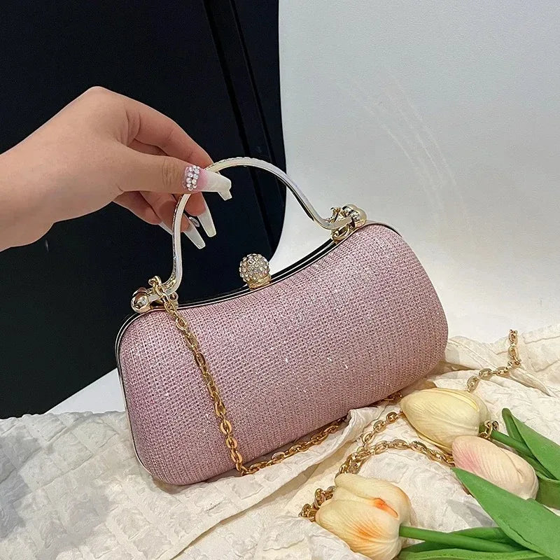 Women Evening Luxury HandBag  Ladies Chain Shoulder Bags Shiny Silver Purse Female Wedding Party Rhinestone Decor Clutches
