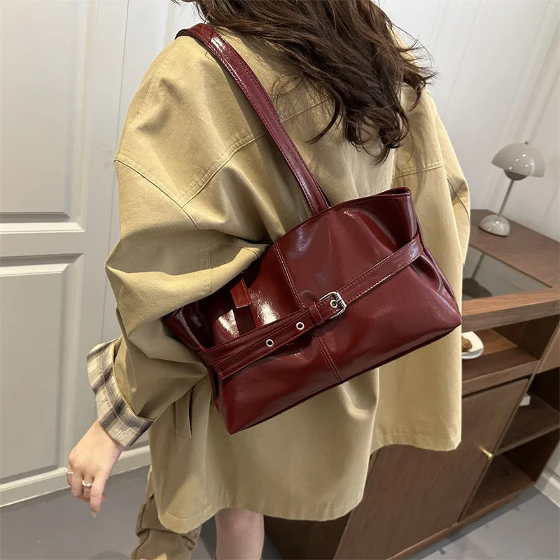 Belt Buckle Leather Shoulder Bag