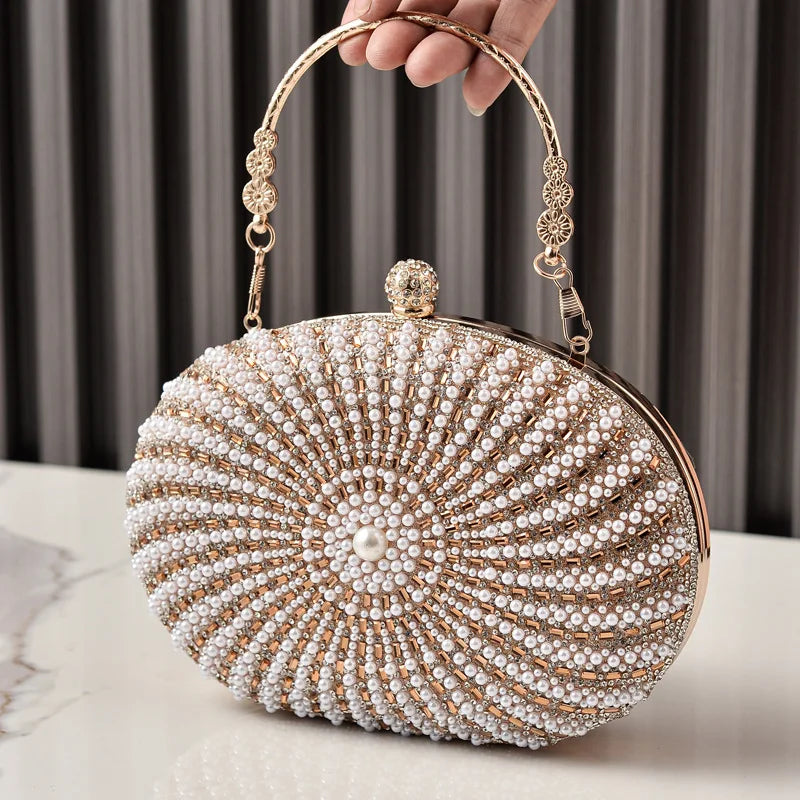 Oval Beaded Pearl Evening Bag