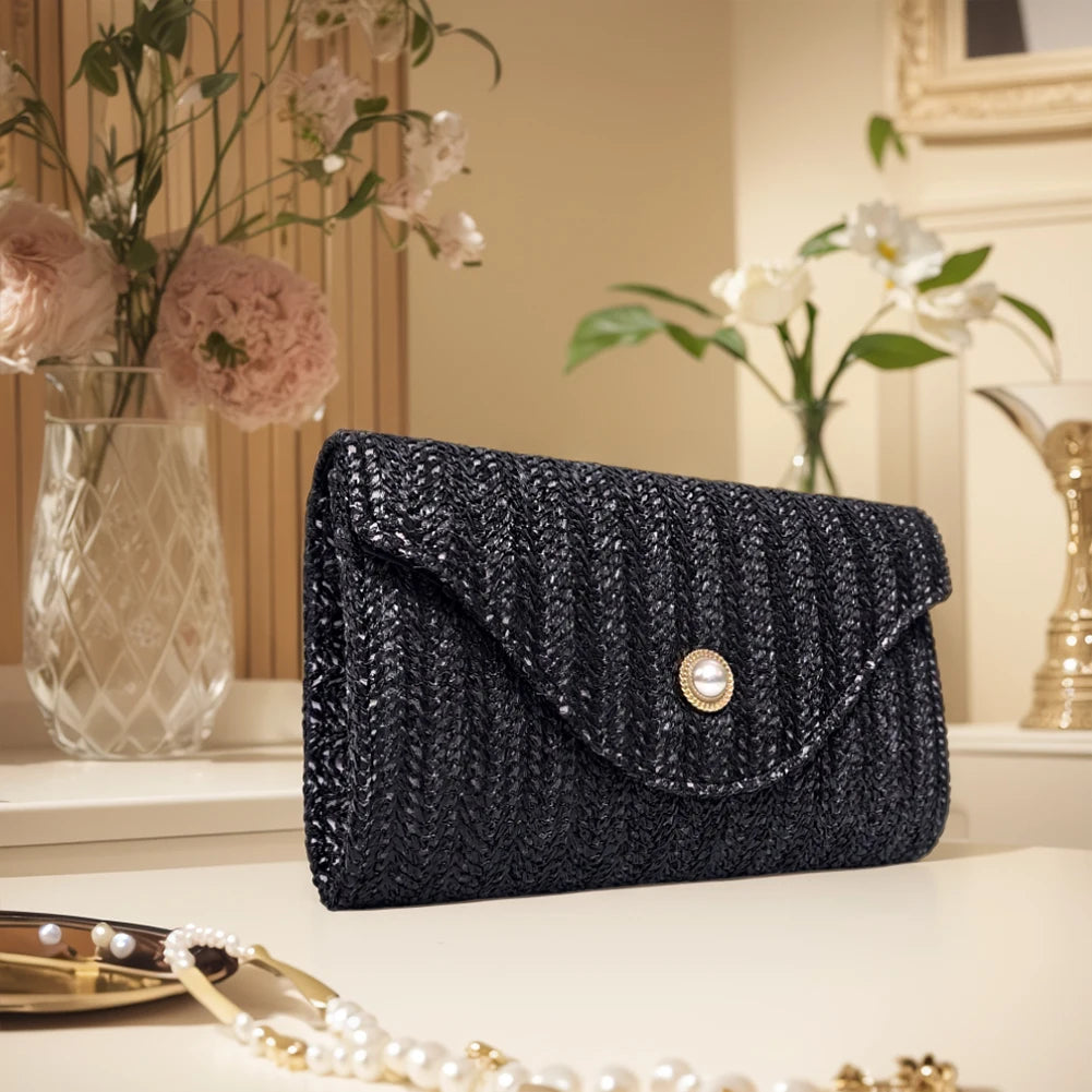 Pearl Straw Woven Envelope Bag