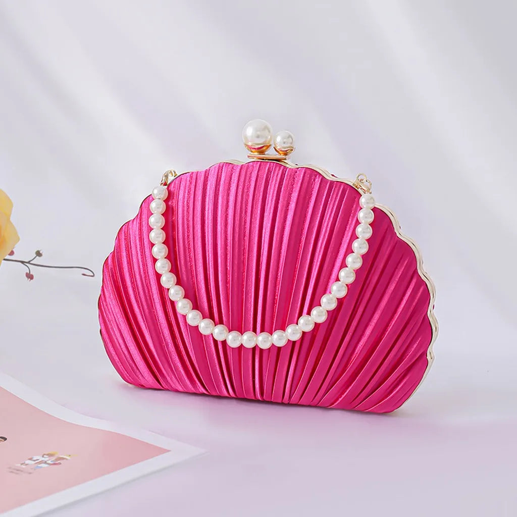 Women'S Evening Bag Ruched Ruched Evening Clutch Detachable Crossbody Bag Minimalist Urban Faux Pearl Handbag For Wedding Party