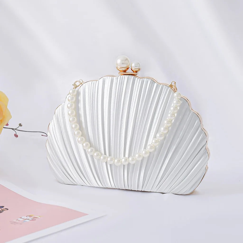 Women'S Evening Bag Ruched Ruched Evening Clutch Detachable Crossbody Bag Minimalist Urban Faux Pearl Handbag For Wedding Party