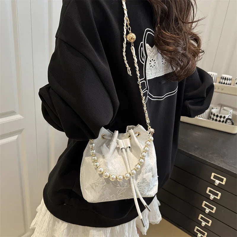 Butterfly Pearl Chain Bucket Bag